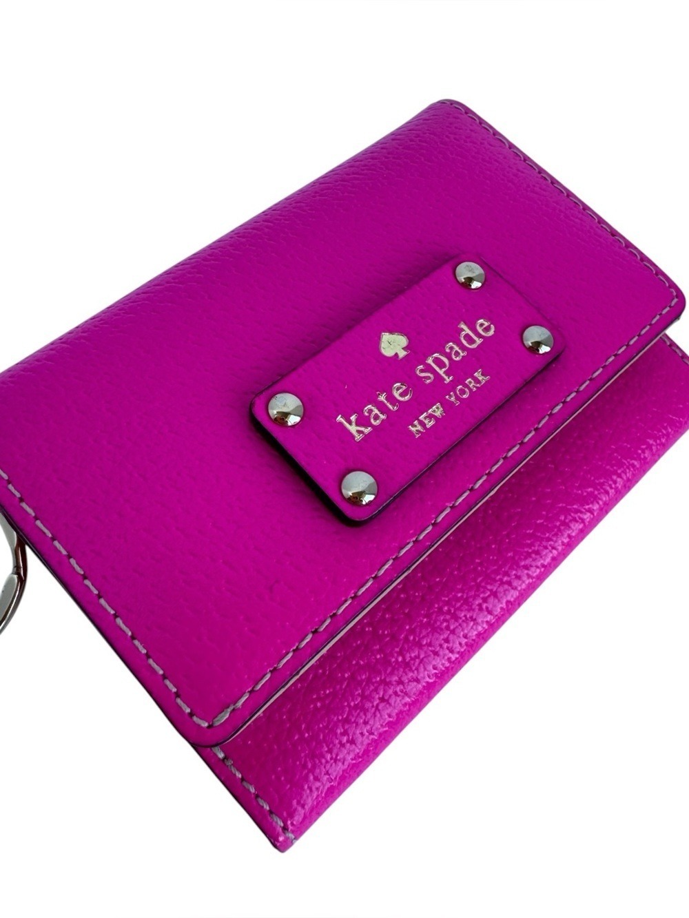Kate Spade Hot Pink Mini Wallet Genuine Leather Fold Card Holder Bright Fun VGUC